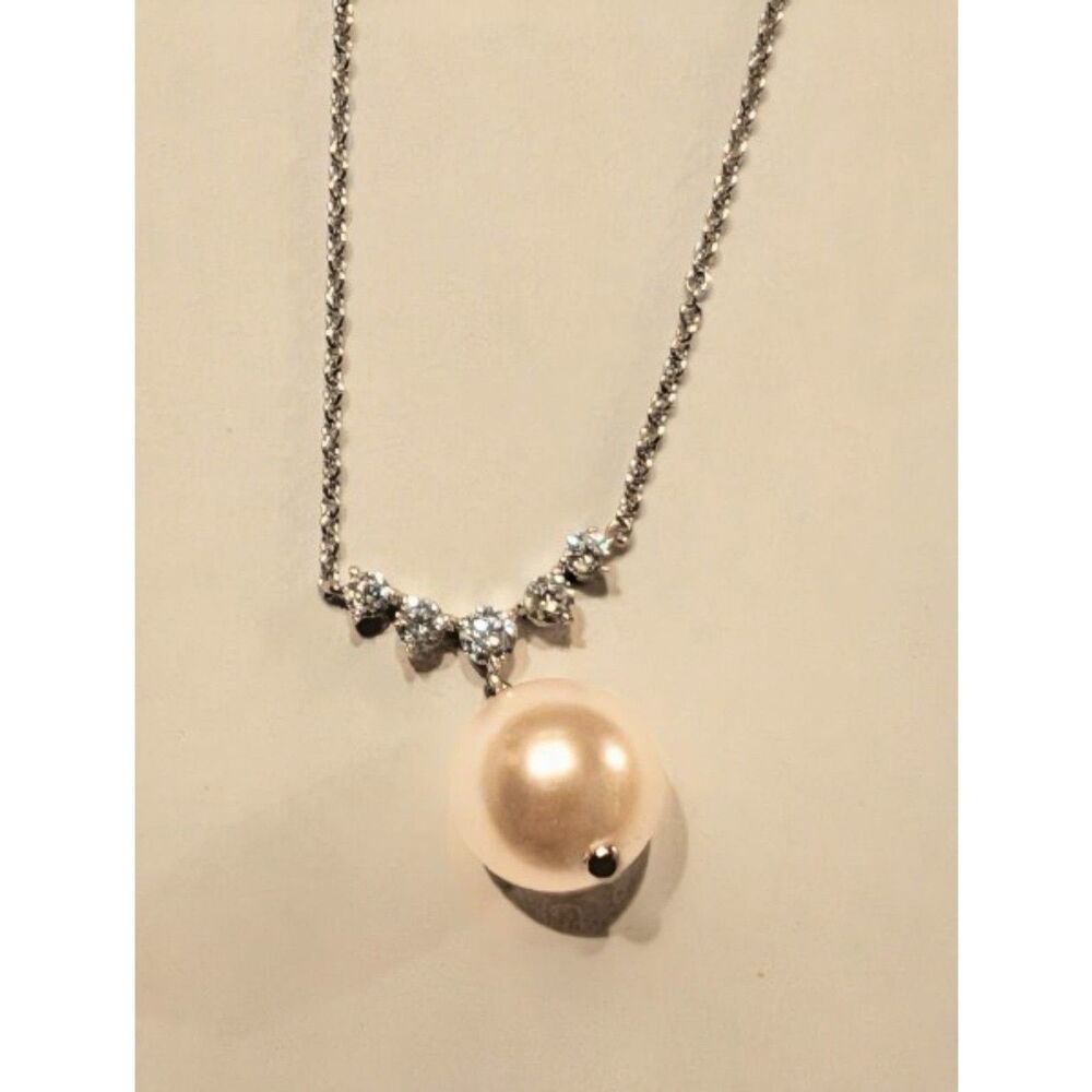 Nadri Pearl Drop Necklace Crystal Pendant Silver Tone Bridal Wedding NWT $70